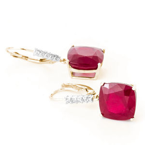14K. GOLD LEVER BACK EARRINGS W/NR. DIAMONDS & RUBIES (Yellow Gold)